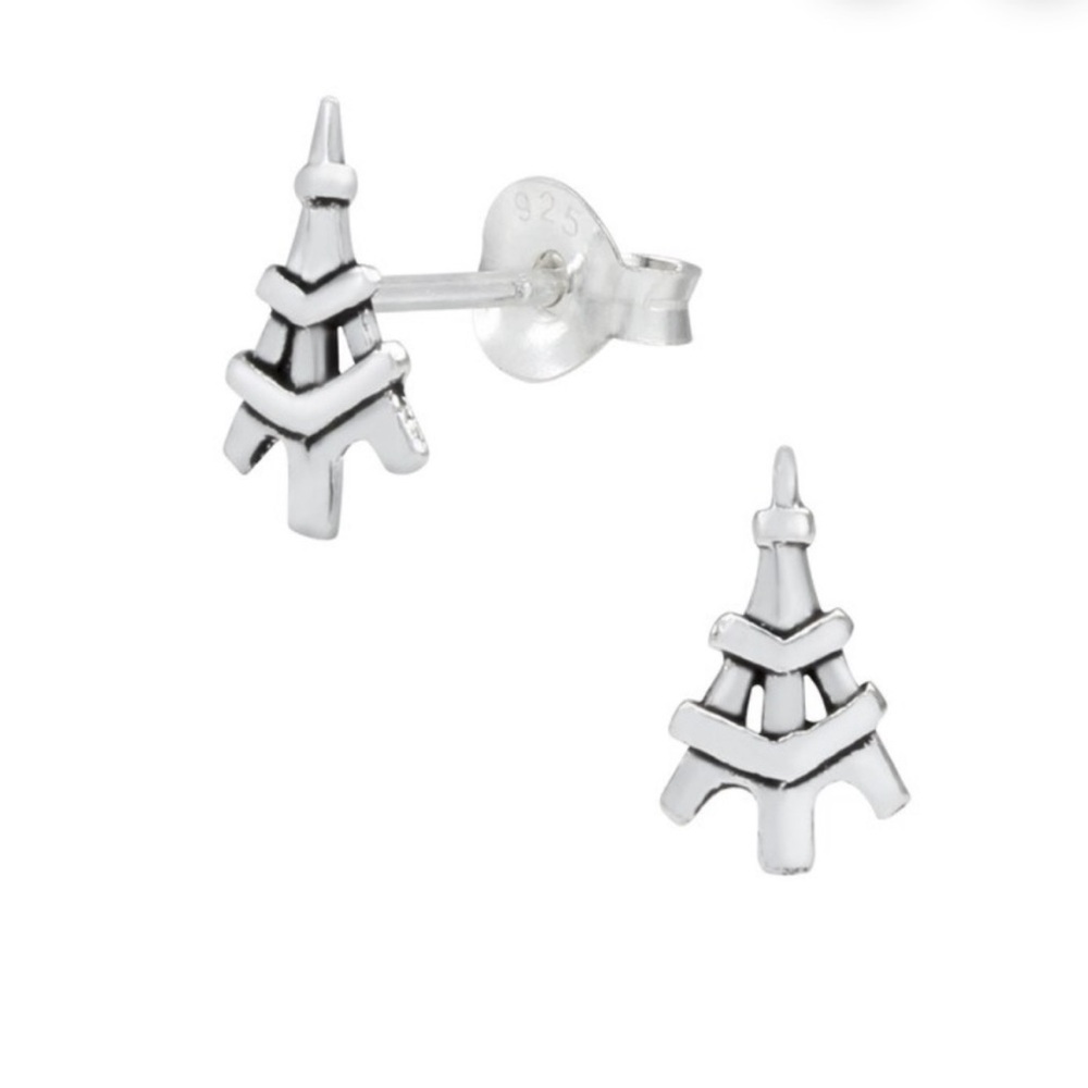 Handmade Sterling Silver Mini Eiffel Tower Paris France Minimalist Stud Earrings